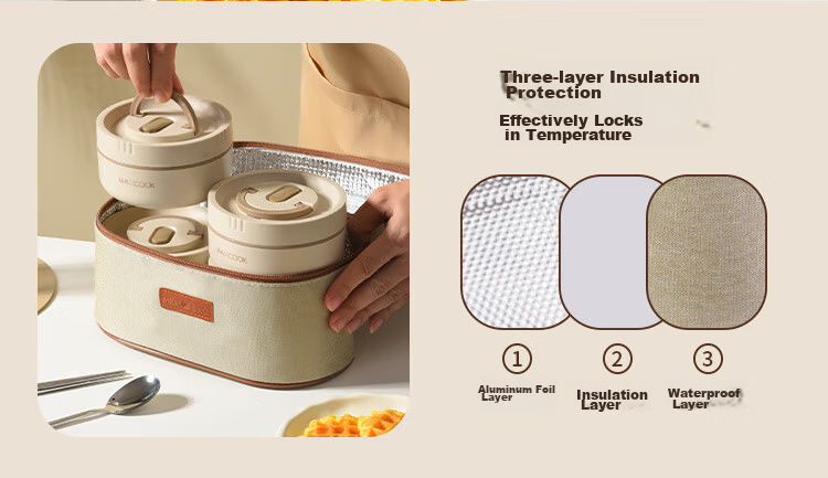 MAXCOOK Insulated Lunch Box 316L Stainless Steel Microwaveable Bento Box with Bag MCFT4435 for Students and Office Workers 10