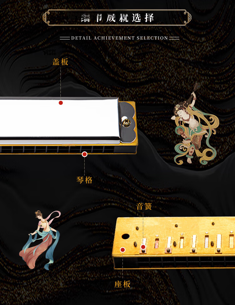 Dunhuang 24-Hole Polyphonic Harmonica DN24-1, Black, Recommended for Adult Beginners, Key of C, Entry-Level Performance 4