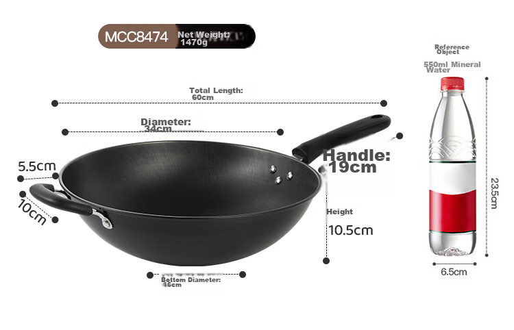 MAXCOOK Cast Iron Wok, Iron Pan 32cm, Fish Scale Pattern Wok, Compatible with Gas And Induction Stoves, Uncoated MCC9977 16