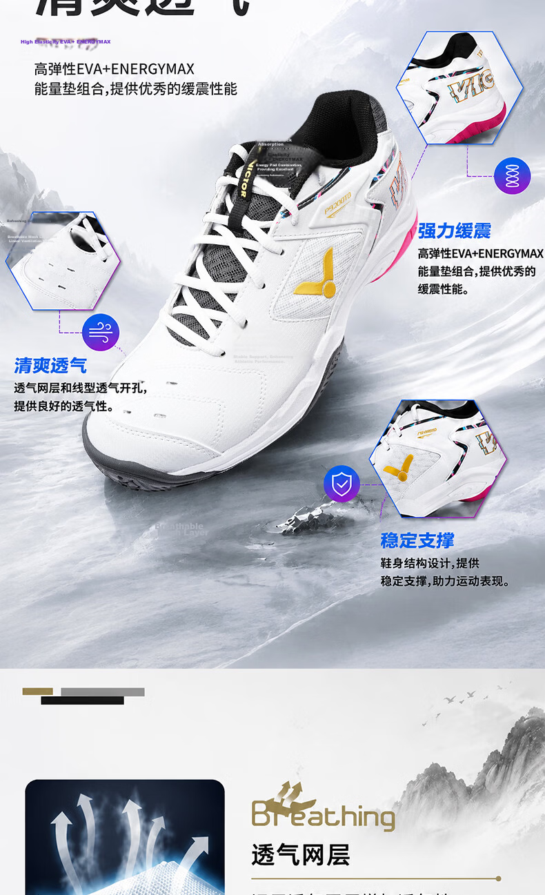 VICTOR Badminton Shoes, Dragon Breathable Shock-Absorbing Wrap Sports Shoes for Men And Women, P9200TD Xing - Bright White/deep Blue, Size 36 3