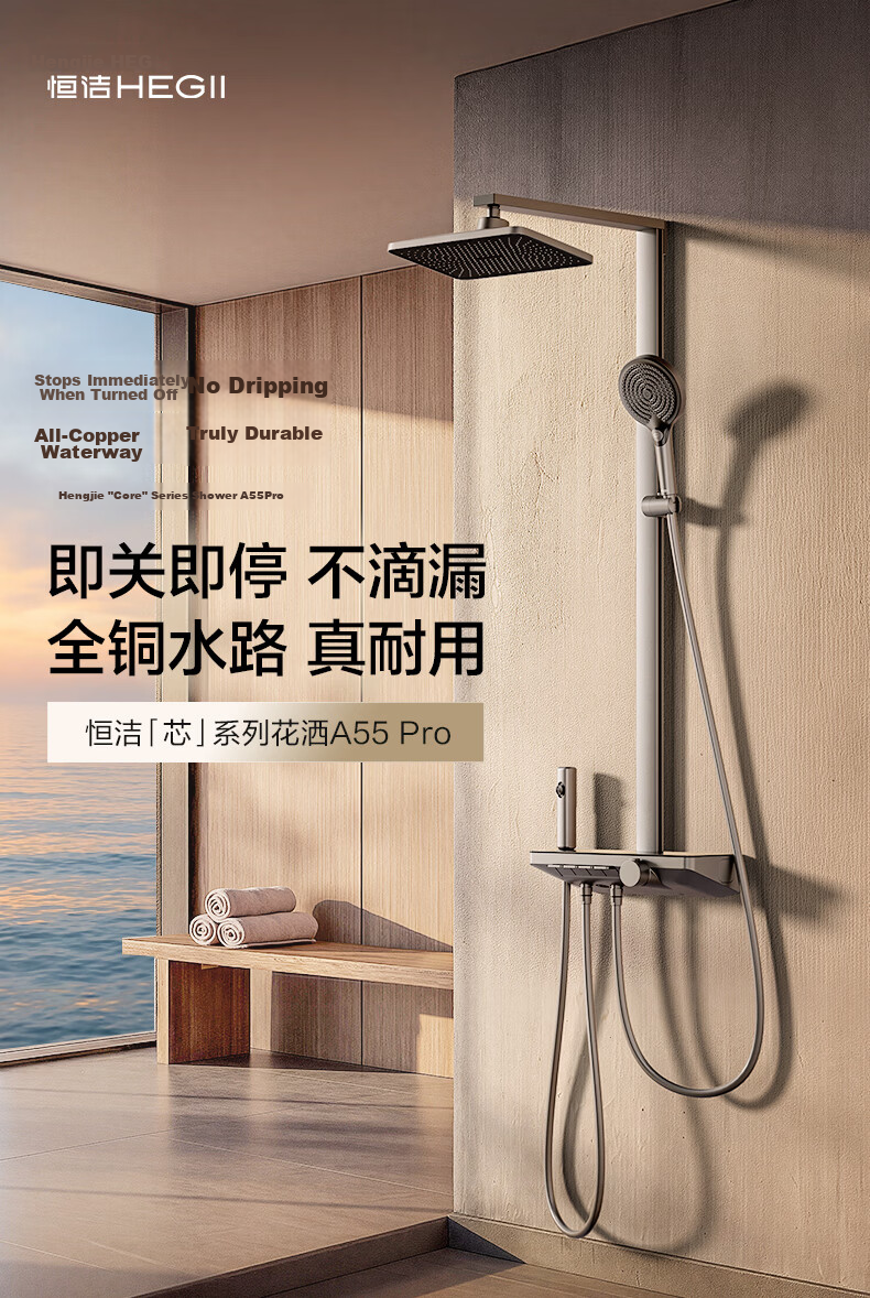 HEGII Shower Head D40, Piano Key Storage, Descaling Self-Cleaning Bathroom Shower Set, HMF938-333 2