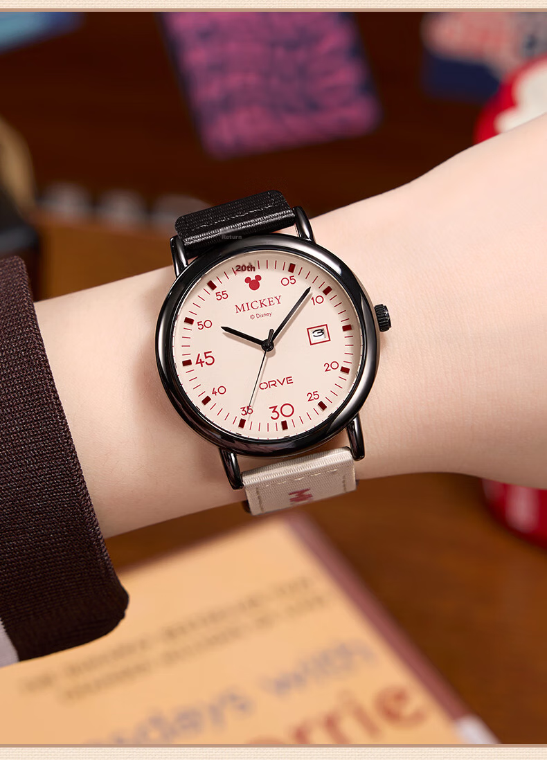 Disney Women's Watch Vintage Canvas Strap High School Student Stylish Exam Watch Gift Box Birthday Present 17