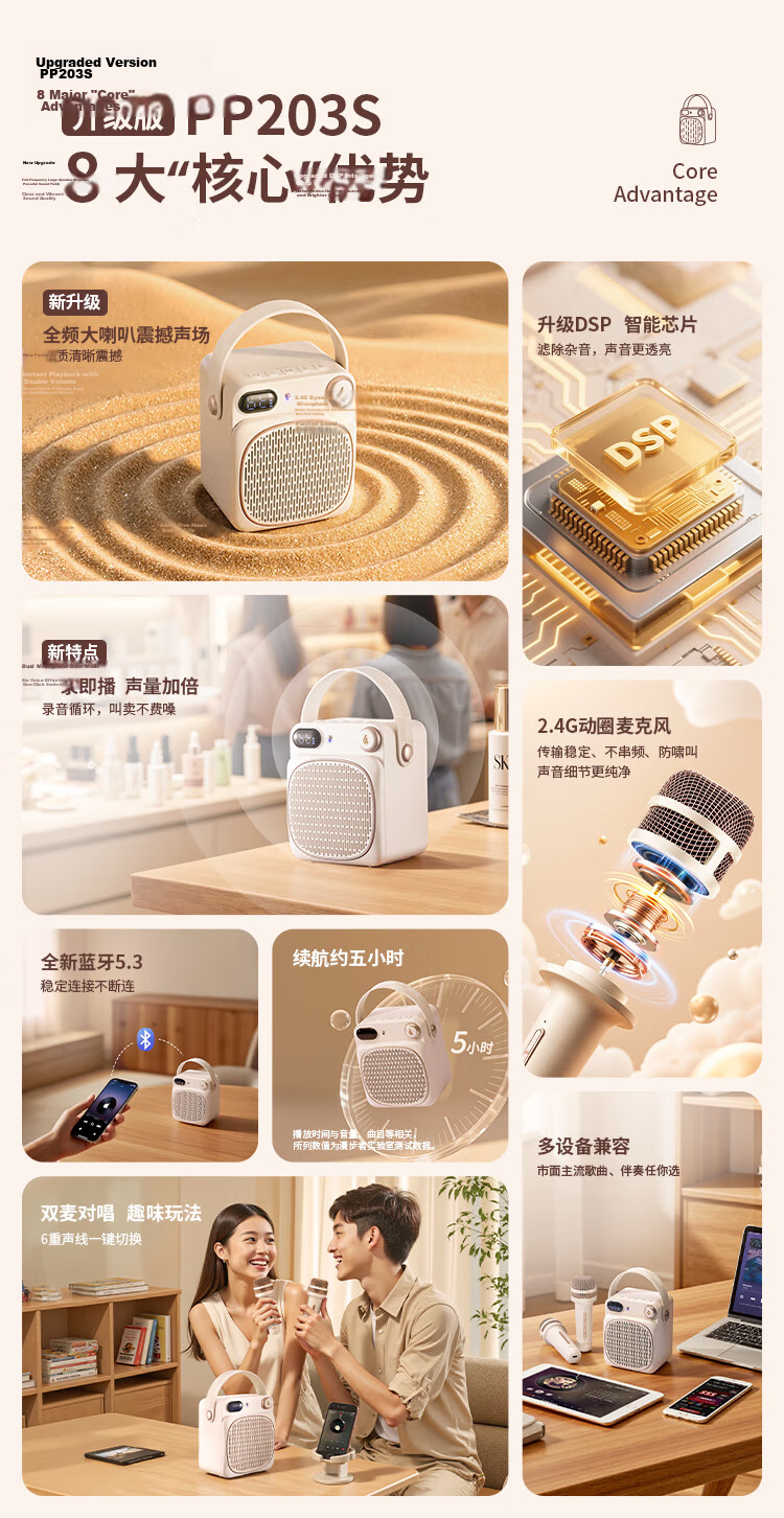 EDIFIER PP203 Mini Karaoke Speaker, Portable Bluetooth Speaker, Outdoor Speaker, Supermarket Shopping Guide, Light Purple, Graduation Gift 2