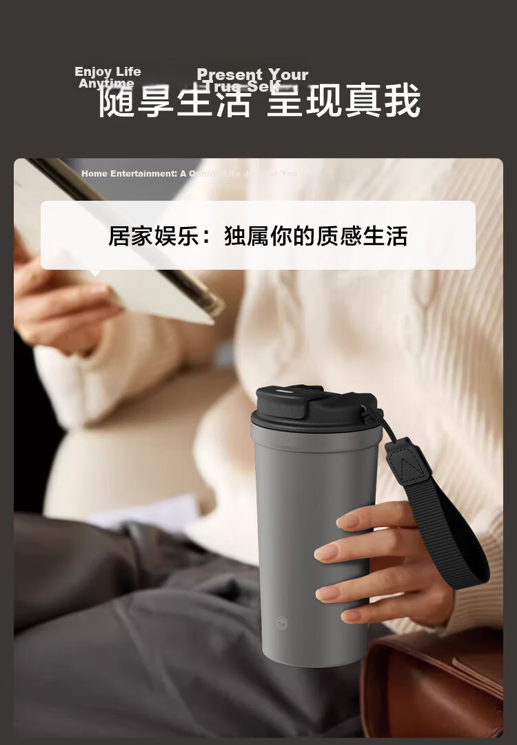 JD Jingzao Titanium Health Coffee Cup [Pure Titanium Inside and Out] Insulated Portable Premium Gift Water Bottle Gray 520ml 10