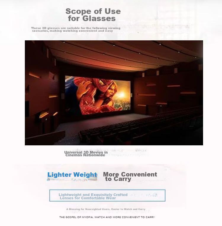 Boshide 3D Polarized Clip-On Glasses for Myopia IMAX Cinema Large Screen Read Clip-On 3