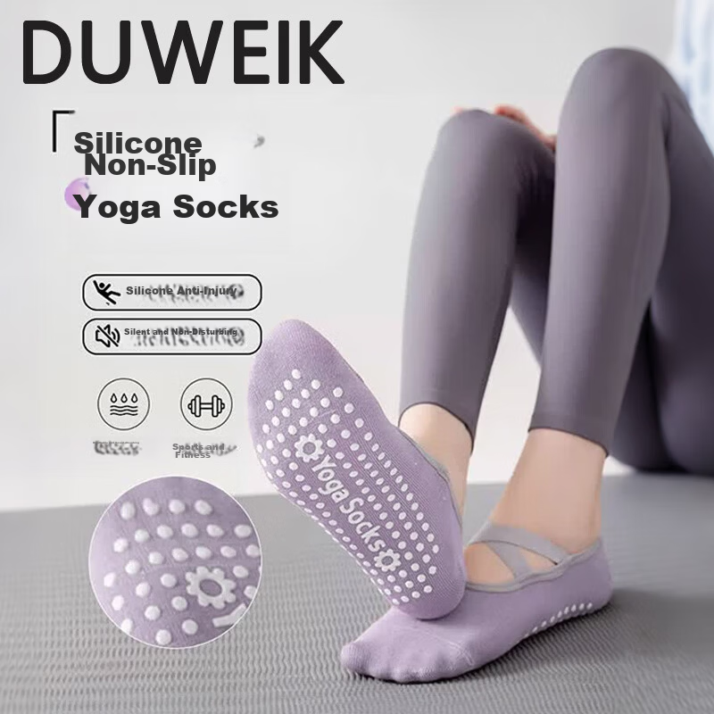 Duweike Professional Yoga Socks Women Non-Slip Pilates Indoor Floor Sports Dance Socks Hibiscus Purple