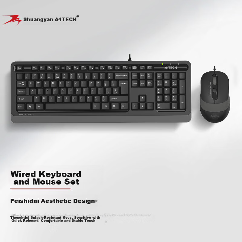A4TECH F1010 104-Key Wired Keyboard and Mouse Combo Wired Membrane Keyboard Office Keyboard Fei Shidai Suikong Gray Wired
