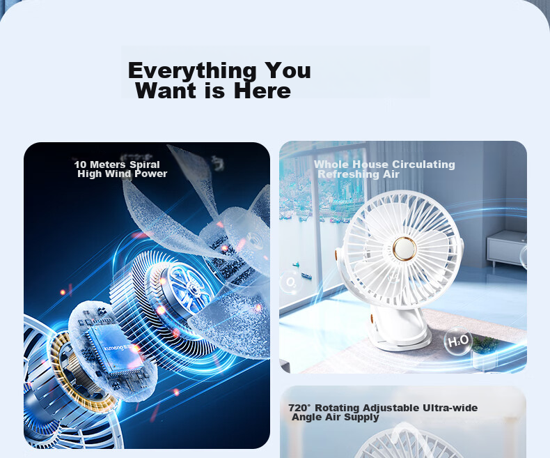 Kumeng Small Fan, Desktop Mini Cooling Air Conditioner, Quiet USB Rechargeable Clip Fan, Wall-Mounted for Dormitory Bed, Desktop Use in Bedroom And Office 10