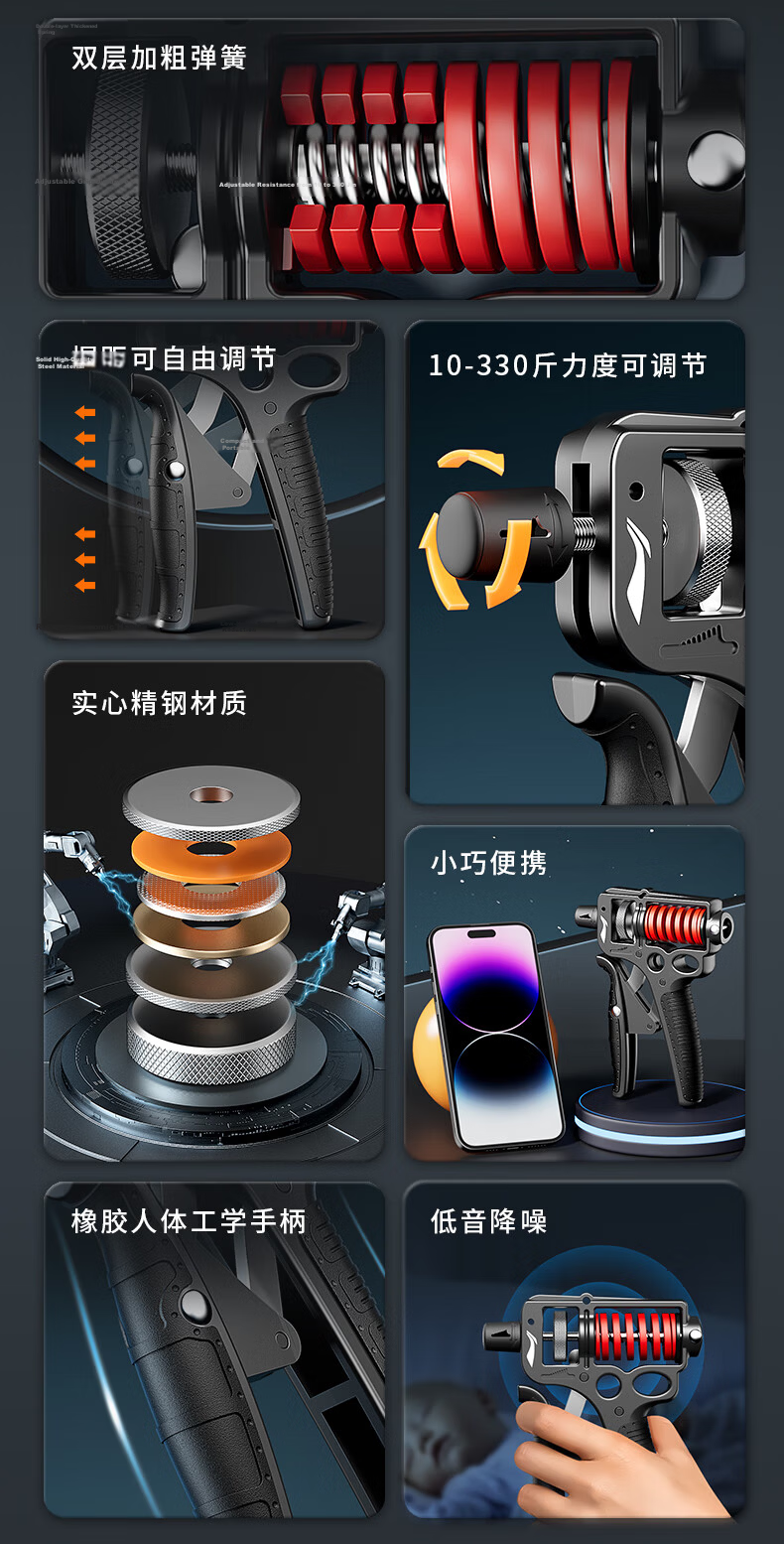 Li-Ning Hand Grip Strengthener, Professional Finger Trainer for Men, Rehabilitation Hand Grip Meter, Specialized for Middle School Students And The Elderly 3