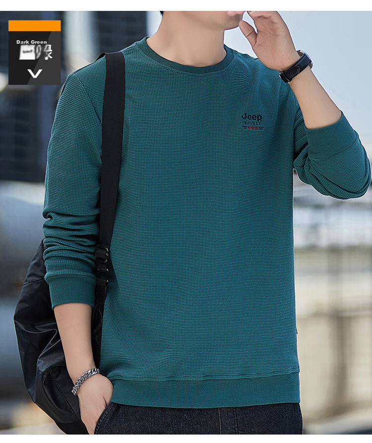 JEEP SPIRIT Men's Autumn Crew Neck Long Sleeve T-Shirt Loose Waffle Knit Base Shirt Gray M 19