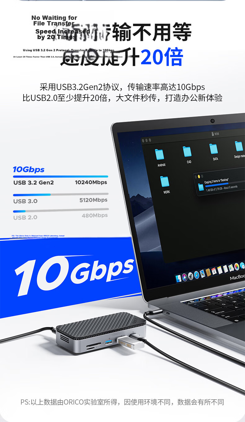 ORICO Hard Drive Dock M.2 SSD Enclosure USB 3.2 Desktop Dock Type-C to HDMI Adapter for Mac Mini Laptop DPM2P9 10