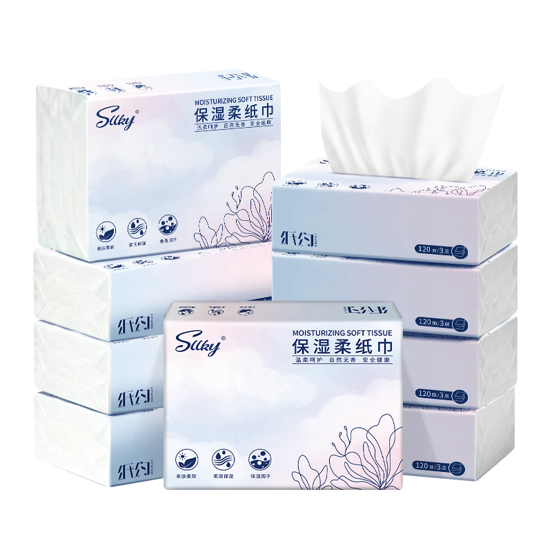 ZhiYue Life Moisturizing 3-Ply Tissue 120 Sheets x 5 Packs Nasal Allergy Sensitive Soft Cloud Cream Facial Tissue Napkins