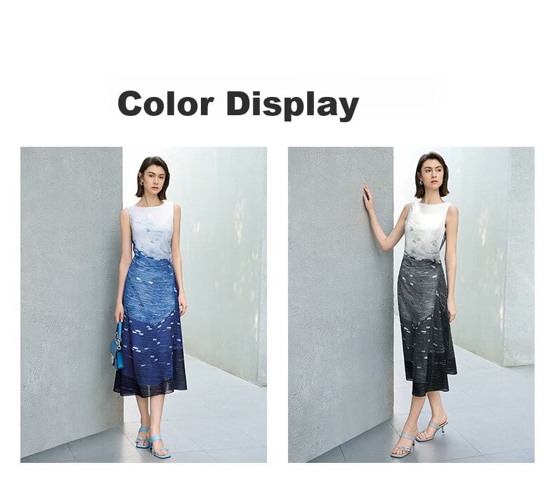 Yanyu Colorblock Patchwork Dress Women 2025 Summer High-End Unique Design Elegant Long Dress Blue Floral L 11