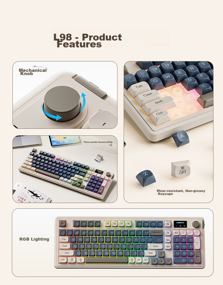 Langtu L99 Membrane Keyboard, 99 Keys, Quiet Keyboard, Gaming And E-Sports, Computer Office Keyboard, Wired Gasket Structure, RGB Lighting Effects, Blackberry 2