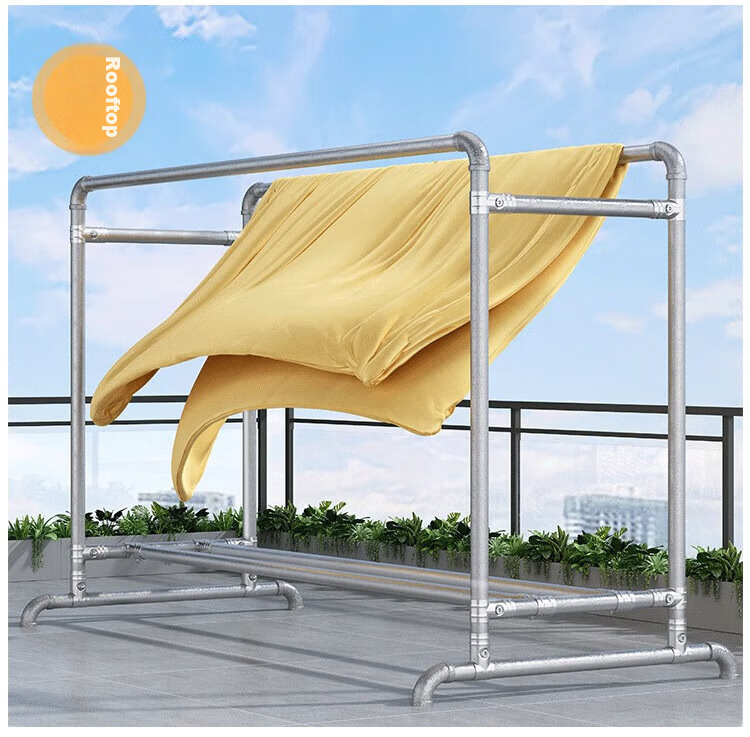 Baoyouni Thickened Steel Pipe Clothes Drying Rack, Floor-Standing Indoor Outdoor Double-Pole Clothes Drying Rod, Balcony Clothes Hanger, 25mm 17