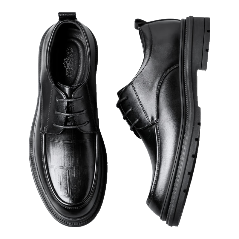 CARTELO Men's Leather Shoes, Cowhide Business Casual Leather Shoes for Men, British Style Thick-Soled Wedding Shoes, Work Shoes, 9788 Black, Size 40