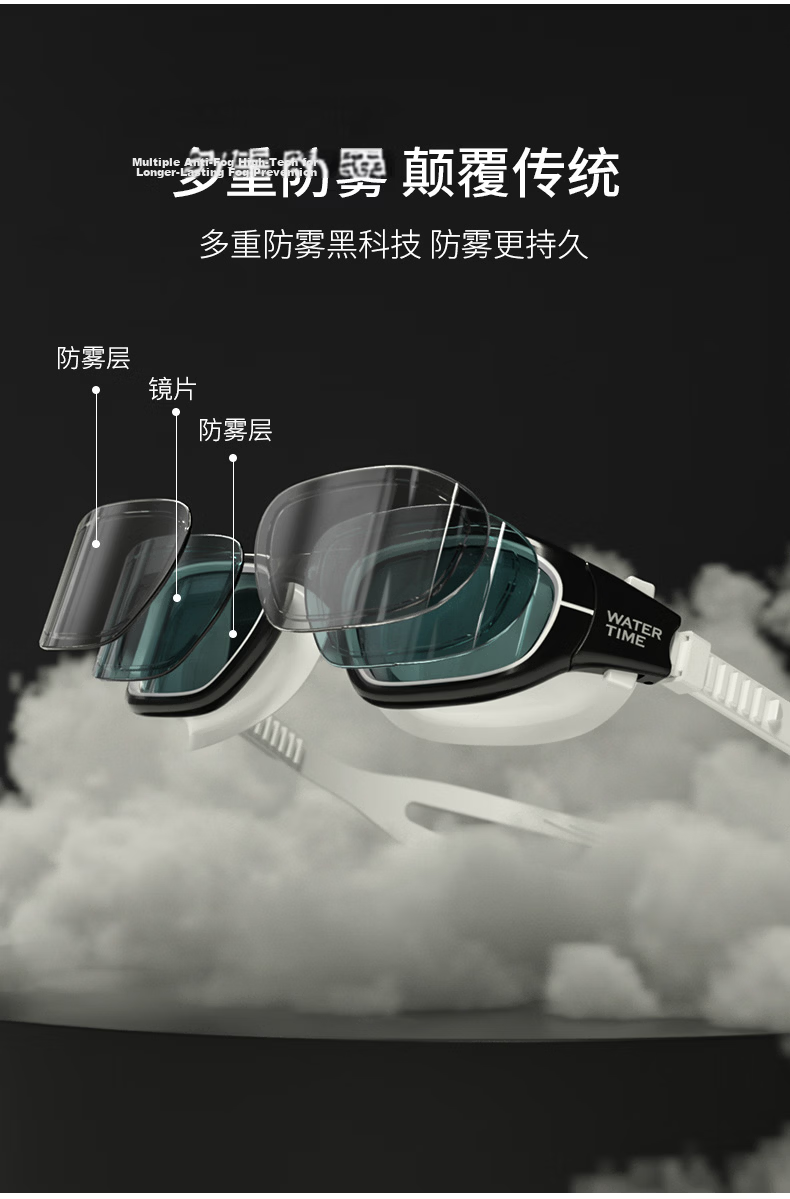WATERTIME / Shuichuan Swimming Goggles, Large Frame Anti-Fog Prescription Swimming Glasses for Men And Women, Professional Training Swim Glasses, Black, 250 Degrees 5