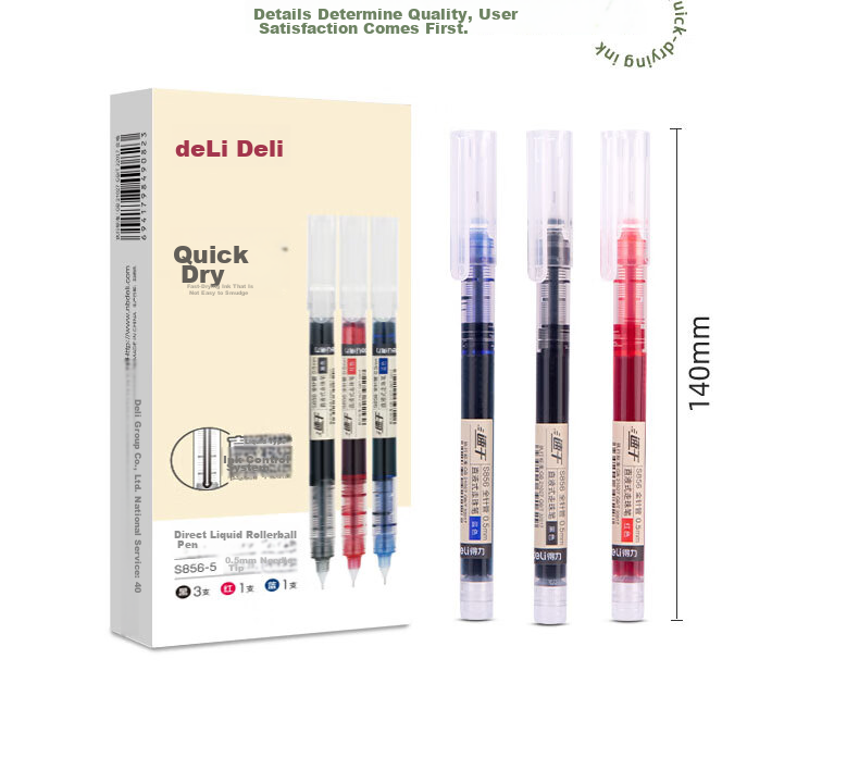 Deli Back-to-School Essential Super Smooth Gel Pen 0.5mm Needle Tip Quick-Dry Student Pen 3 Black 1 Red 1 Blue 18