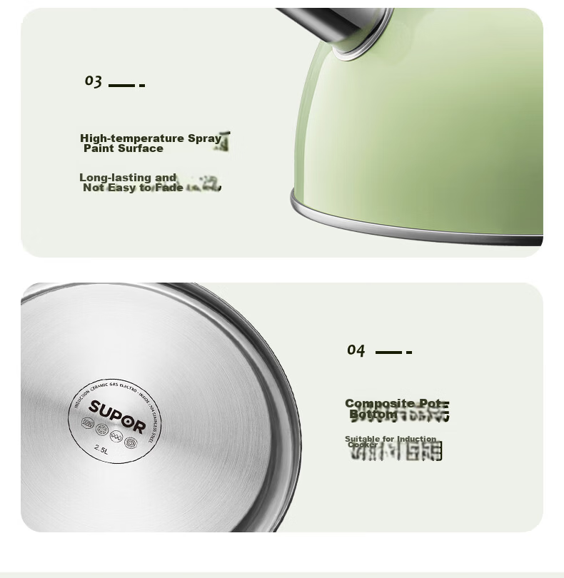 SUPOR Stainless Steel Whistling Kettle with Eye-pleasing Sound, Compatible with Gas And Induction Stoves, 2.5L White 17
