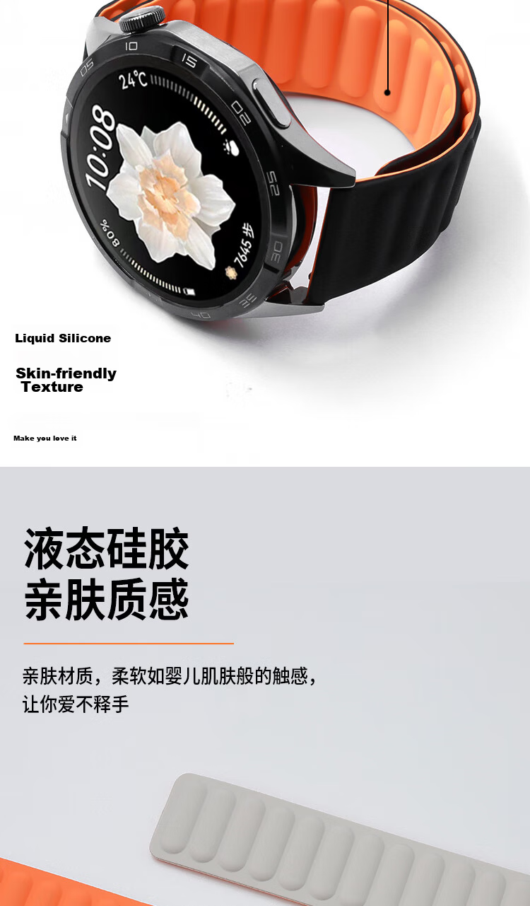 ESCASE Magnetic Silicone Watch Strap Compatible with Huawei Watch 5/4/3pro/4pro/gt2/new, Comfortable Strap for Men And Women, Universal Fit for 46/48mm Watch Face, Starlight Color 3