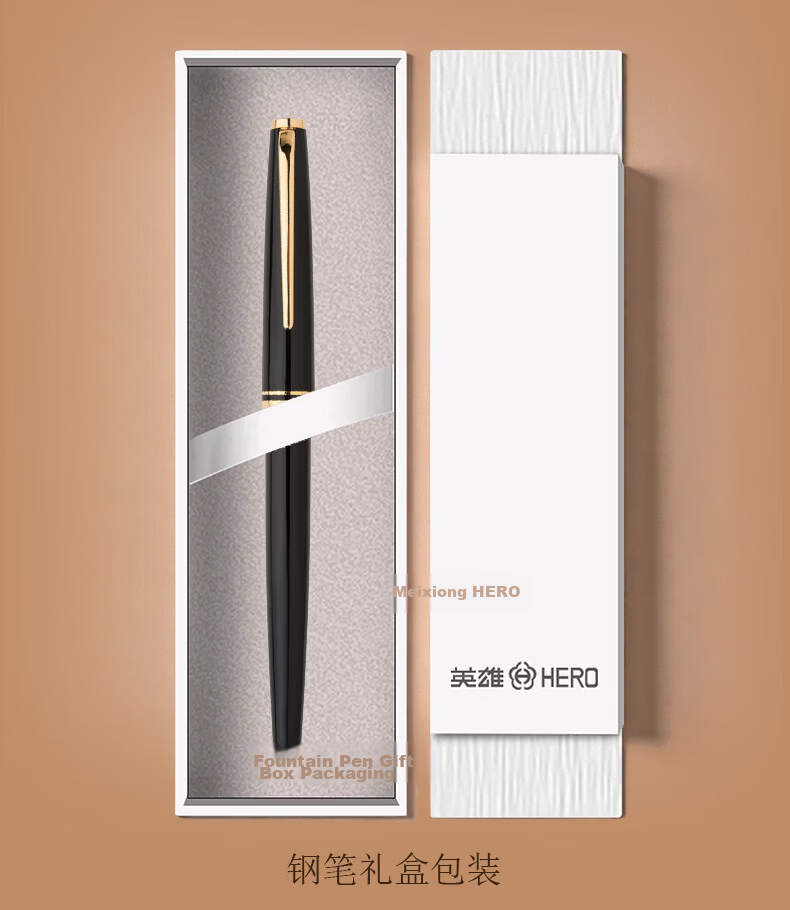 HERO 981 Black Gold Clip Business Office Iridium Nib Fountain Pen Signature Pen Gift Box Ink Set Teacher's Day Gift 14