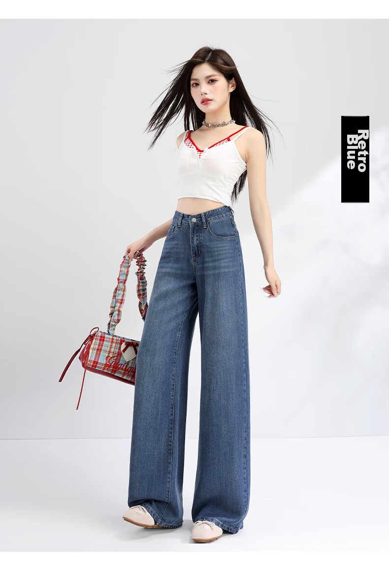 Jeanswest Women's Summer Soft Tencel High-Waist Draped Lyocell Wide-Leg Straight Pants Light Blue Tencel Lyocell L 16