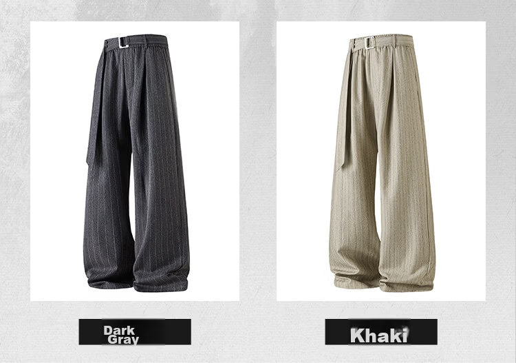 Dingfengbaoluo Men's Summer Loose Fit Striped Suit Pants Linen Texture Casual Trousers JUC32 Dark Gray 2XL 4