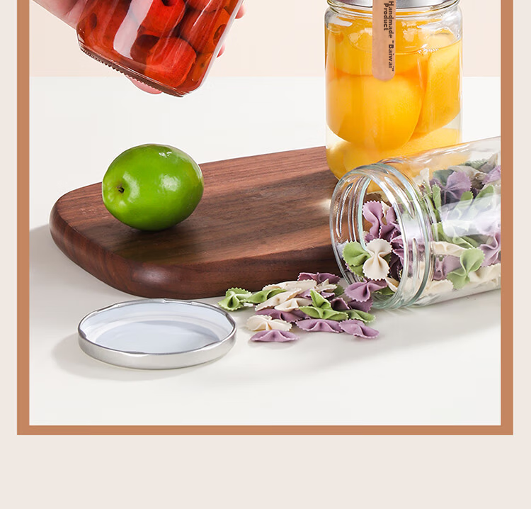 Baijie Glass Sealed Jar 500ml*6 for Stewing Yellow Peach Honey Canning, Jam, Chili Sauce, Laba Garlic 15