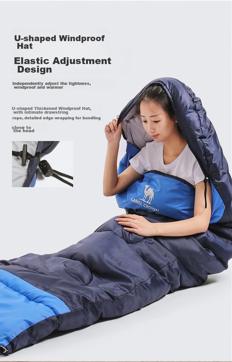 CAMEL Outdoor Sleeping Bag for Adults, Men's Camping Four-Season Winter Cotton Thick Warm Cold-Proof Dirt-Resistant Sleeping Bag Left 7