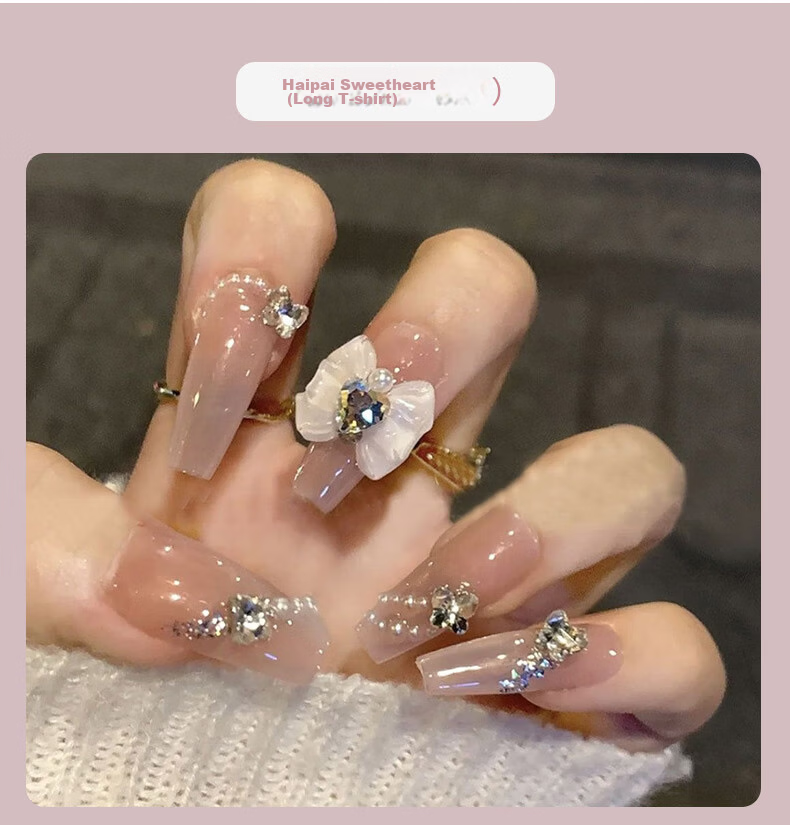 Chense Handmade Wearable Nail Art Stickers Short False Nails (Glass Bead Cat Eye XS) 6