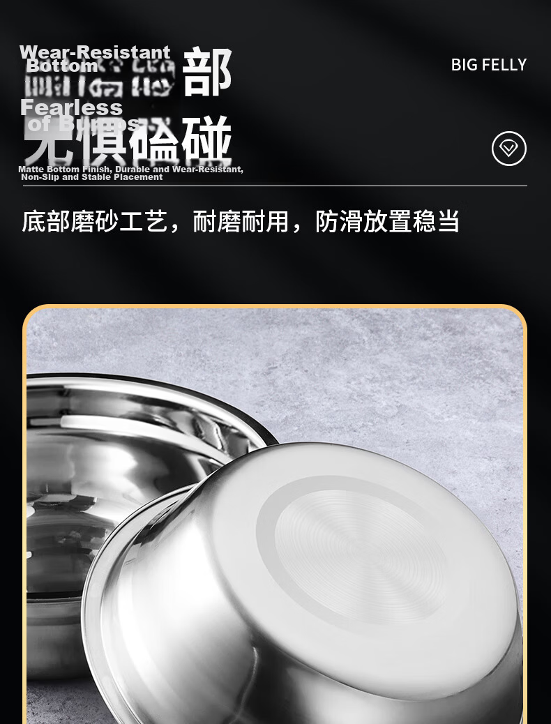 BJ Stainless Steel Bowl, Stainless Steel Bowl, Soup Pot, Kitchen Large Soup Bowl, Rice Bowl, Salad Bowl, Seasoning Bowl, 24CM, Set of 2 10