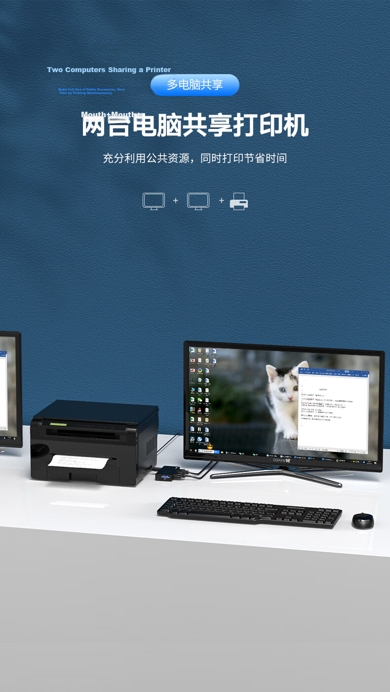 BIAZE VGA KVM Switch 2-in-1 Desktop Laptop Converter Dual Monitor Keyboard Mouse Printer Sharing Device 12