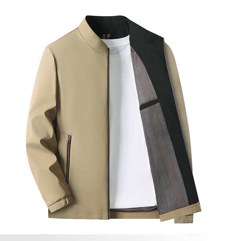 FIRS Men's Windproof Wrinkle-Resistant Spring Autumn Stand Collar Business Casual Jacket Workwear Shirt 6