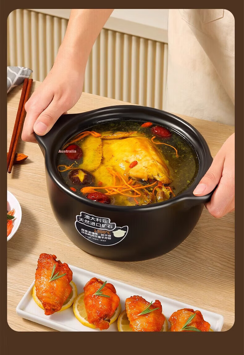 Jingyan Ceramic Casserole Pot 3.3L High-Temperature Resistant Clay Soup Cooker with Yellow Lid for Gas Stove 18
