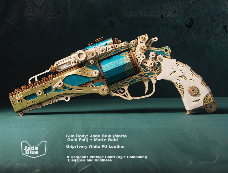 Playful Valley Fantasy Steam Revolver Building Block Model Toy Jade Blue Boys Birthday Holiday Gift for Boyfriend 18