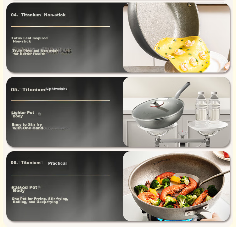 COOKER KING Pure Titanium Wok, Non-Stick Titanium Pan, 32cm, Compatible with Induction And Gas Stoves, Titanium Rui TR32CG 4