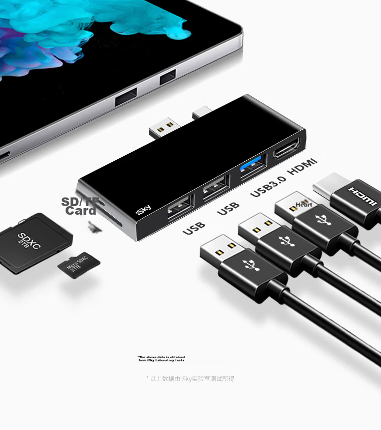 Isky Microsoft Surface Pro 5/6 Docking Station USB Adapter HDMI Hub Video HD Laptop Splitter 8