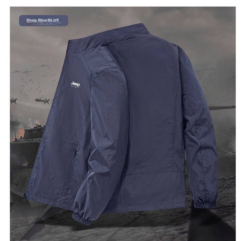 JEEP SPIRIT Men's Lightweight Breathable Sun Protection Jacket Summer Casual Outdoor Stand Collar Coat Black 5XL 13