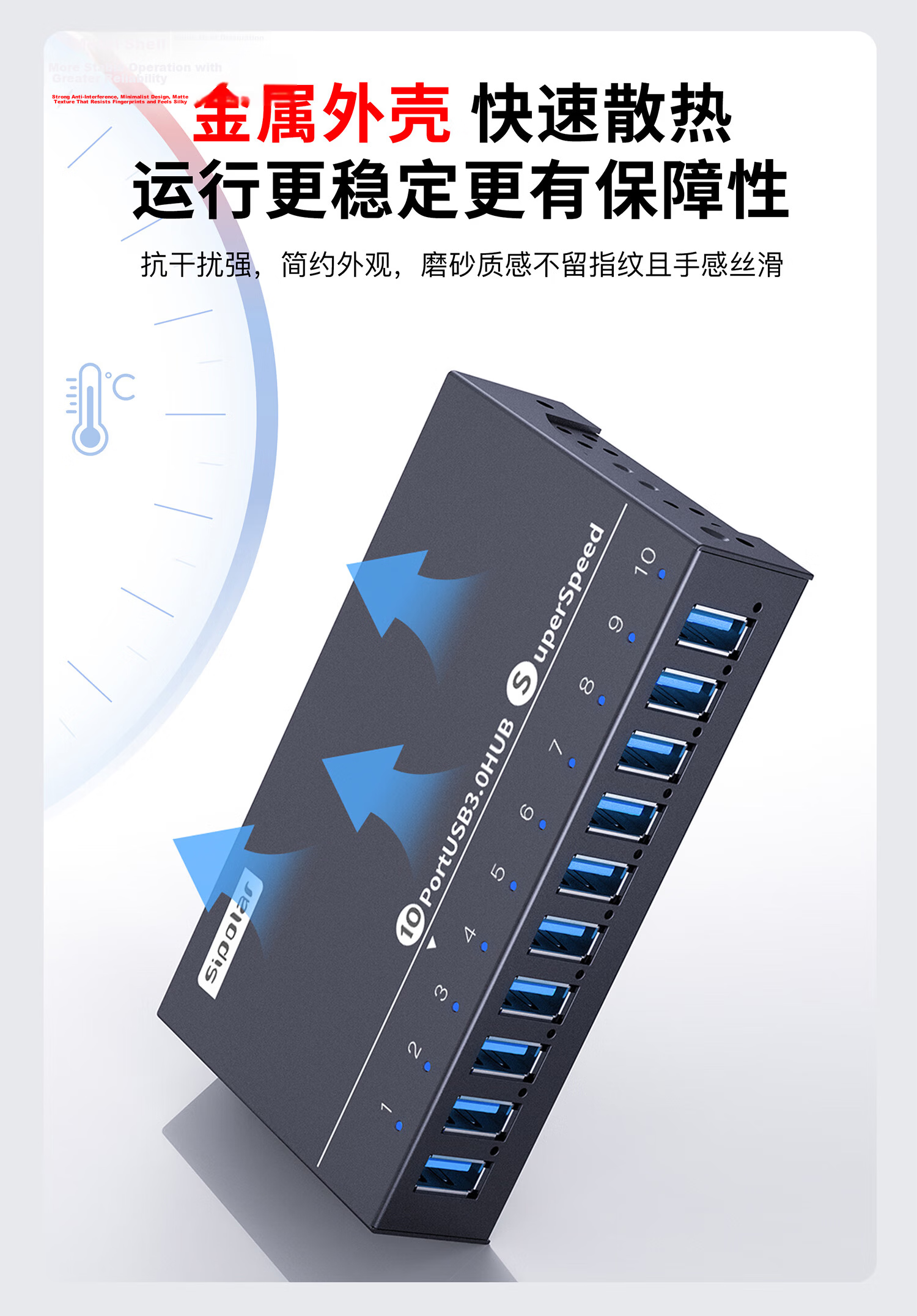 Xipulai 10-Port USB 3.0 Hub 60W Powered Industrial Docking Station A-103 (1m) HUB for Mobile Control, Tablet, Hard Drive Batch Processing, Single Port 1A 9