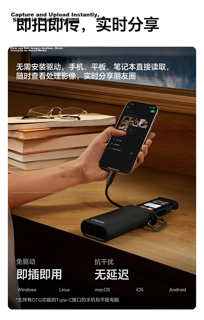 Ulanzi CR1 Three-In USB/Type-C Card Reader 3.1 High-Speed SD/TF Compatible with Computers, Tablets, Smartphones, Action Cameras, Drones, CCD Surveillance Storage Cards 8