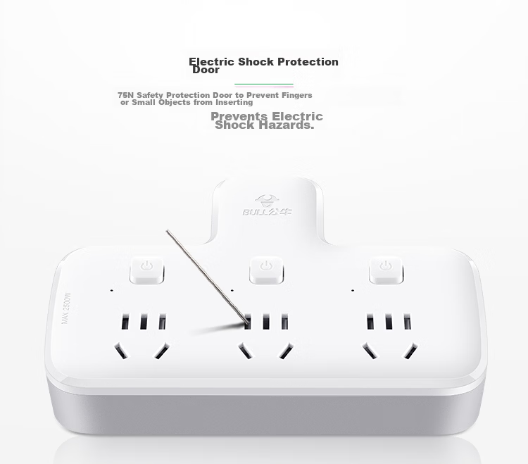 BULL Power Strip Extension Socket 1-to-3 Multi Outlet Adapter Converter Power Board for Bedroom and Kitchen, Three-Way Control Socket GN-96033 6