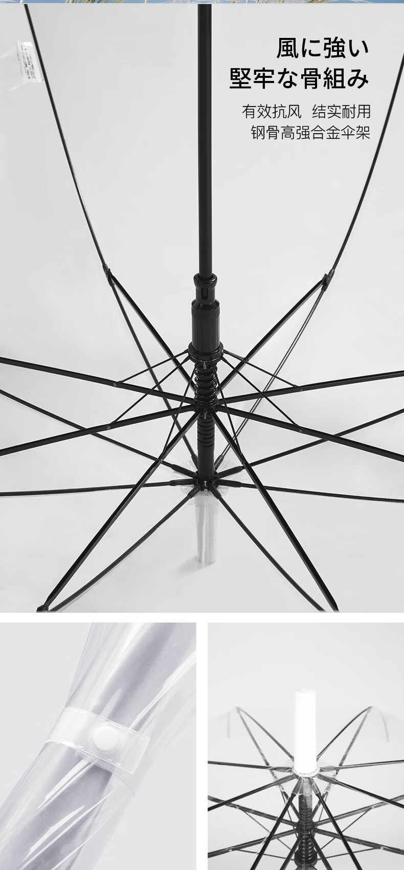 MAMORU Large Long Handle Double Transparent Umbrella, Water-Resistant Windproof High-Aesthetic Photo Umbrella Sky Blue 100cm 9