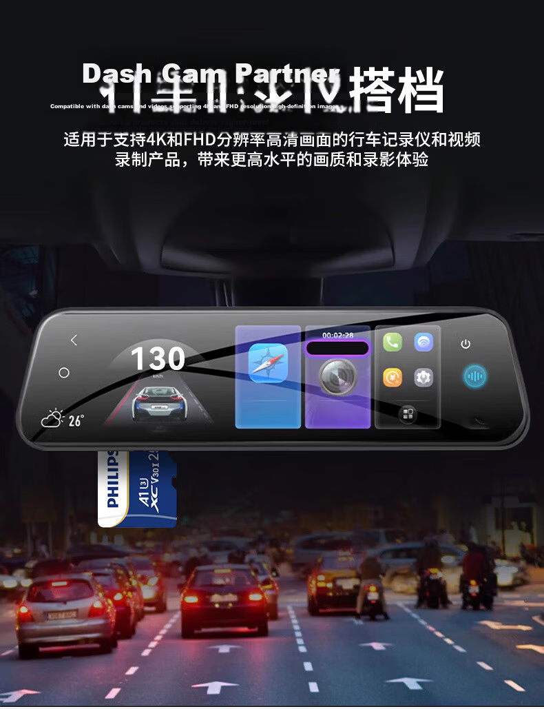 PHILIPS 128GB TF (MicroSD) Memory Card U3 V30 High-Speed Durable Storage Card for Dashcams & Security Surveillance Read Speed 100MB/s 7