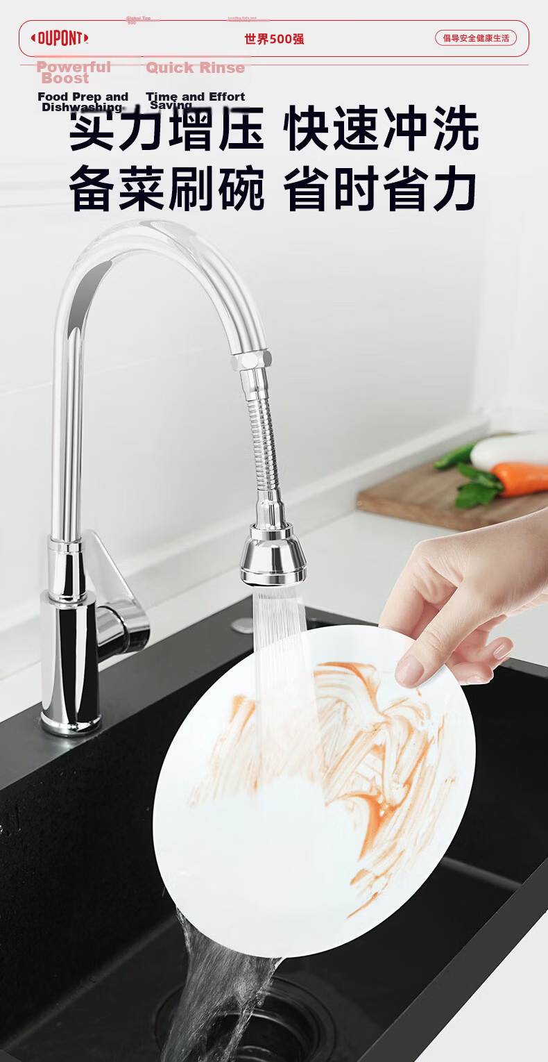 DU PONT Kitchen Faucet Extender Booster Splash-Proof Aerator Universal Rotatable All-Copper Spout Extension Model 06JL 5