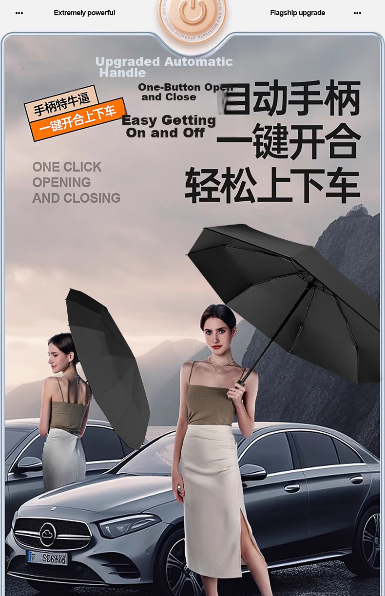 Maoli Dual-Use Automatic Umbrella, 16 Ribs, Black Rubber Coating, Impact-Resistant Fabric, Windproof Reinforced Sun Umbrella 8