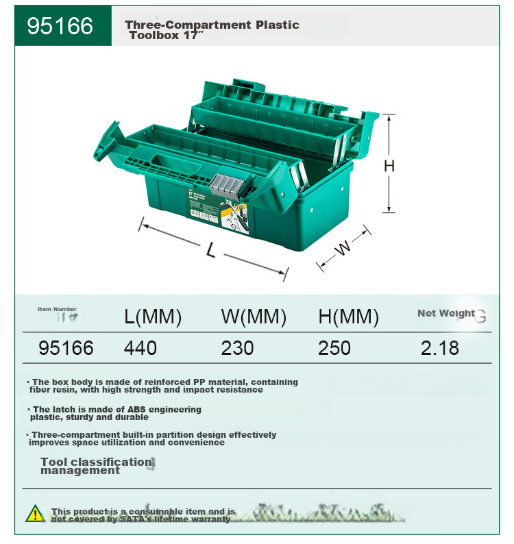 SATA Double-Layer Plastic Toolbox Household Storage Box 95164 21" Plastic Toolbox 7