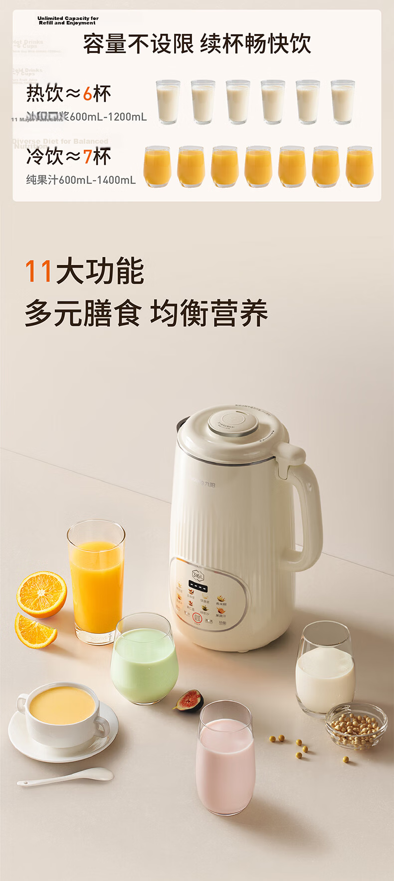 Joyoung Soy Milk Maker, 1.3-1.6L, High-Speed Grinding, Filter-Free, Dual Temperature Pre-Set, Automatic Home Juicer And Food Processor, D2575 10