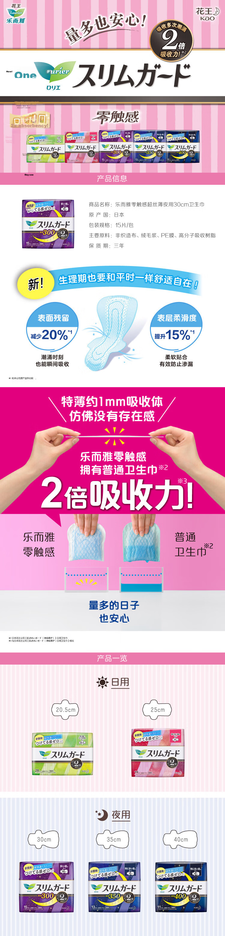 Laurier Kao Imported Zero-Feel Ultra-Thin Breathable Extra-Long Overnight Sanitary Napkins, 35cm, 13 Pieces, Menstrual Pads, Sold by JD 1