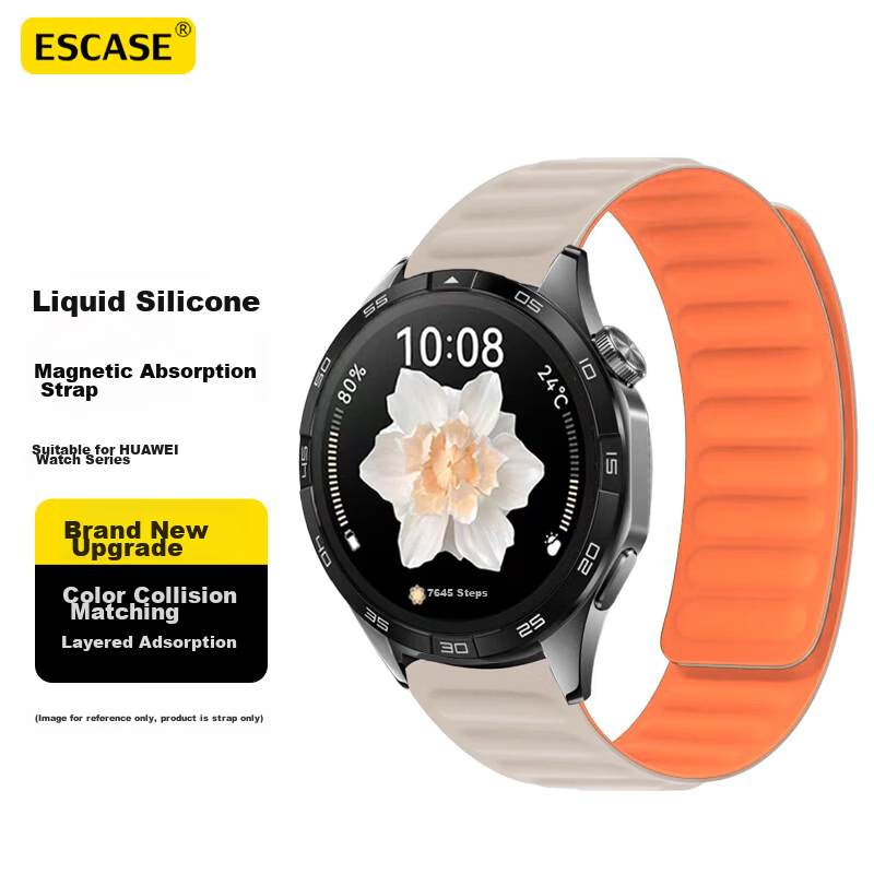 ESCASE Magnetic Silicone Strap for Huawei Watch 5 GT5/4/3 Pro/4 Pro/GT2 New Comfortable Universal 46/48mm Starlight Color