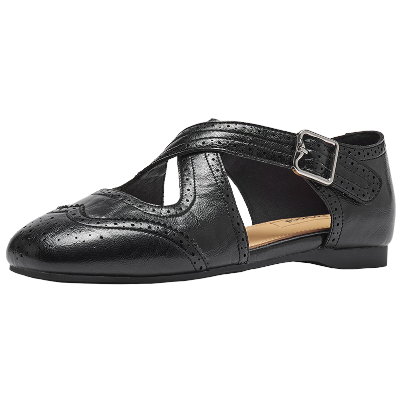 Hotwind Hollow Out Flat Mary Jane Ballet Style Women's Shoes 2026 Spring Autumn Retro Vintage Small Leather Shoes
